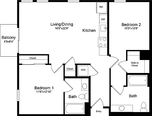 Floor plan 2B with Balcony