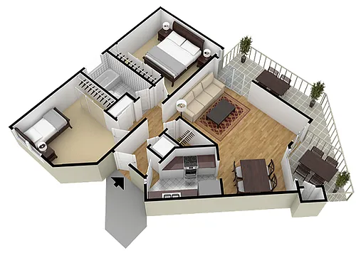 Floor plan Two Bedroom One Bath