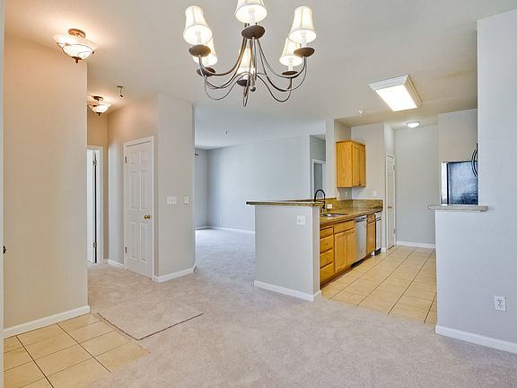 View from entrance to kitchen and living room