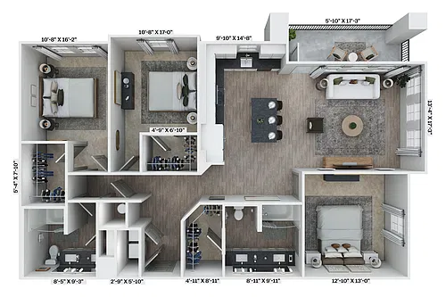 Floor plan 3BR 2BA (1485 SF) - A