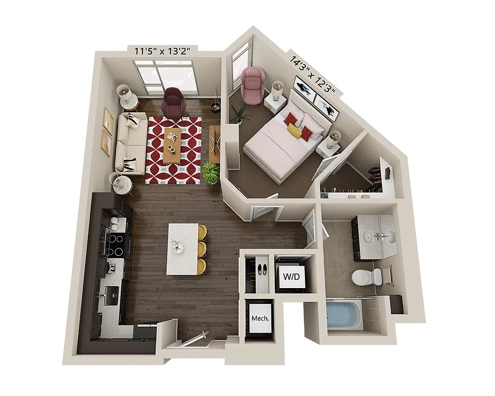 Floor plan One Bedroom A1E