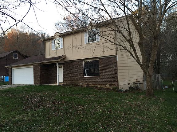 front view, 2 car garage