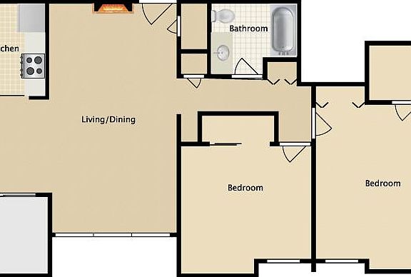 Two Bedroom One Bath Floor Plan