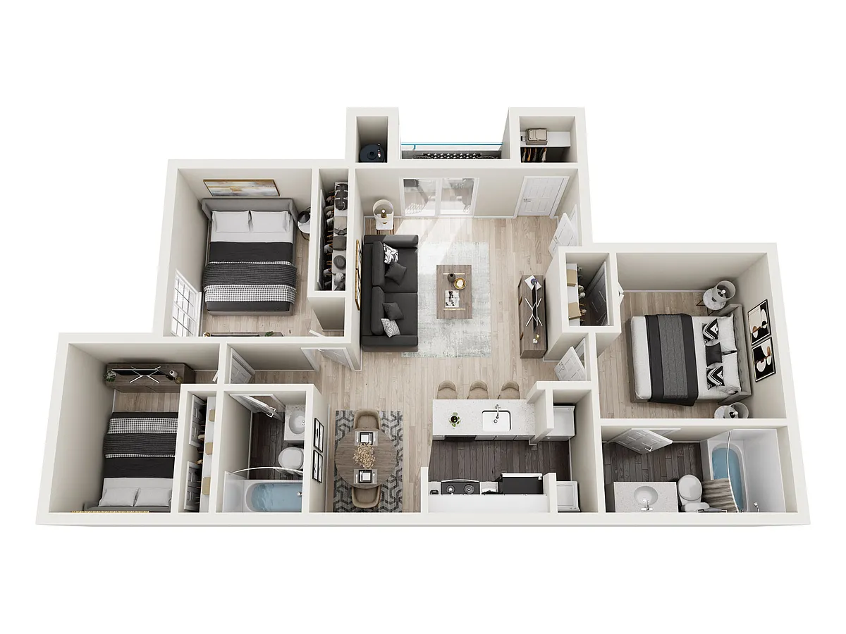 Floor plan Three Bedrooms Two Bathrooms A