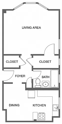 Floor plan Jr. 1 Bed, 1 Bath