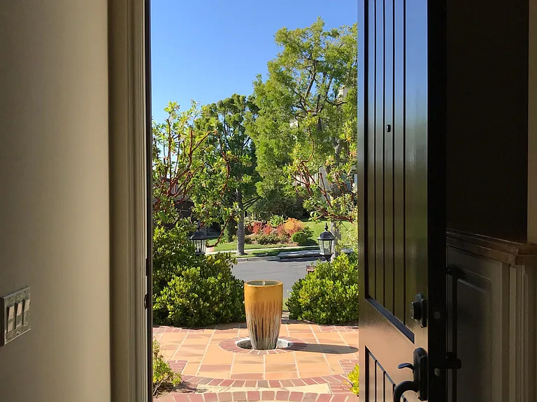 Front door view fountain.