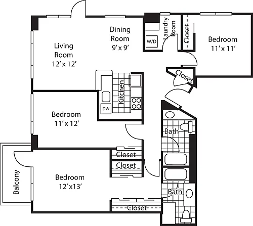 Floor plan Three Bedroom 1423