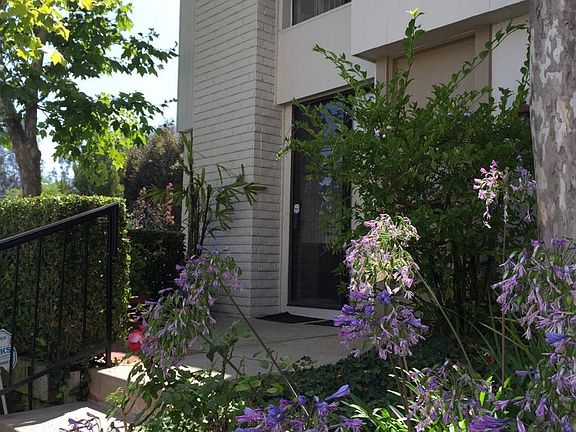 Lush landscape surrounding front patio