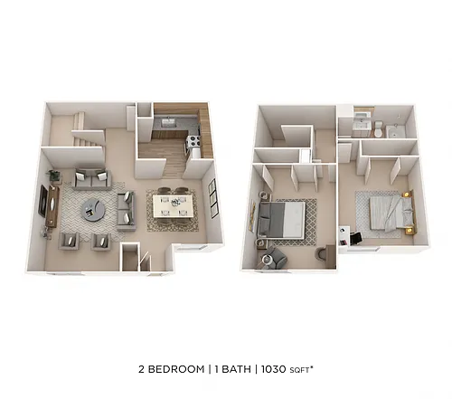Floor plan Two Bedroom 1.5 Bath Townhome - 1,030 sqft