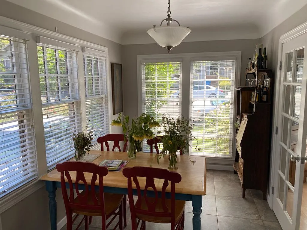 Beautiful Breakfast Room, lots of light with French doors. - 136 Upham St