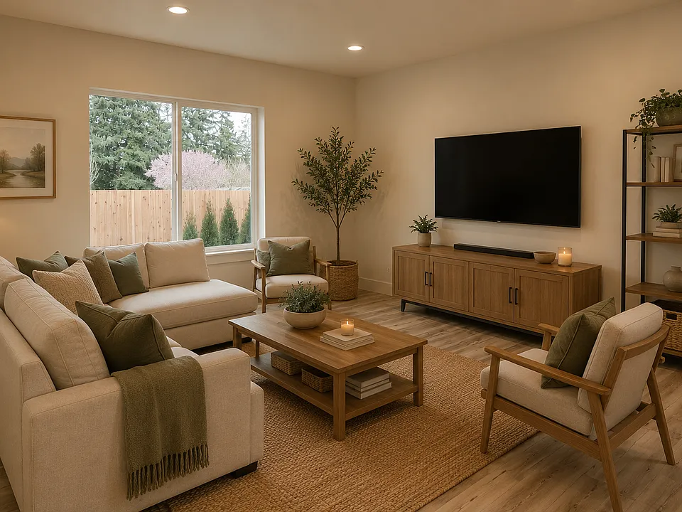 Light and bright living space.

Images are rendered with AI to show potential layout and staging.