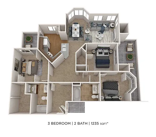 Floor plan Three Bedroom 2 Bath