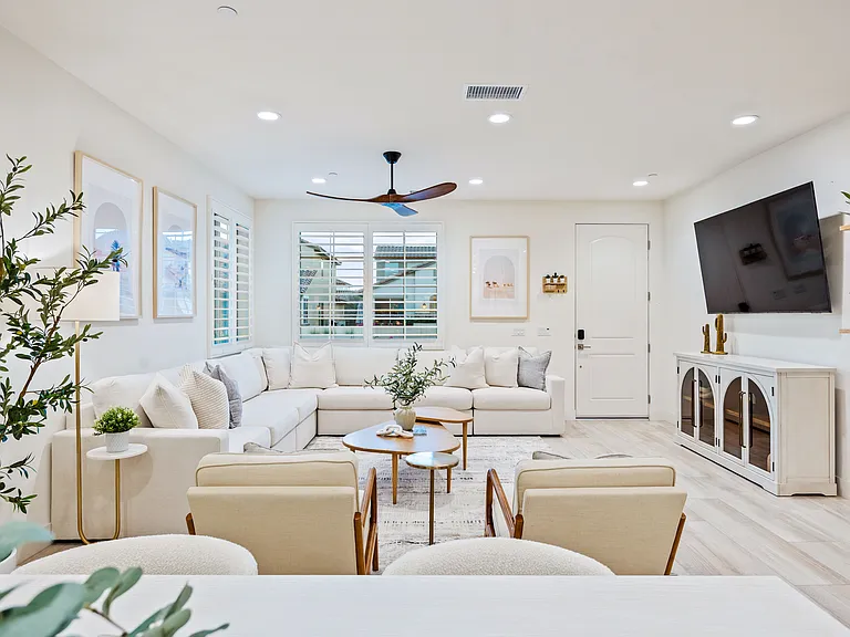 This gem features a neat custom sofa that can accommodate your entire group.
