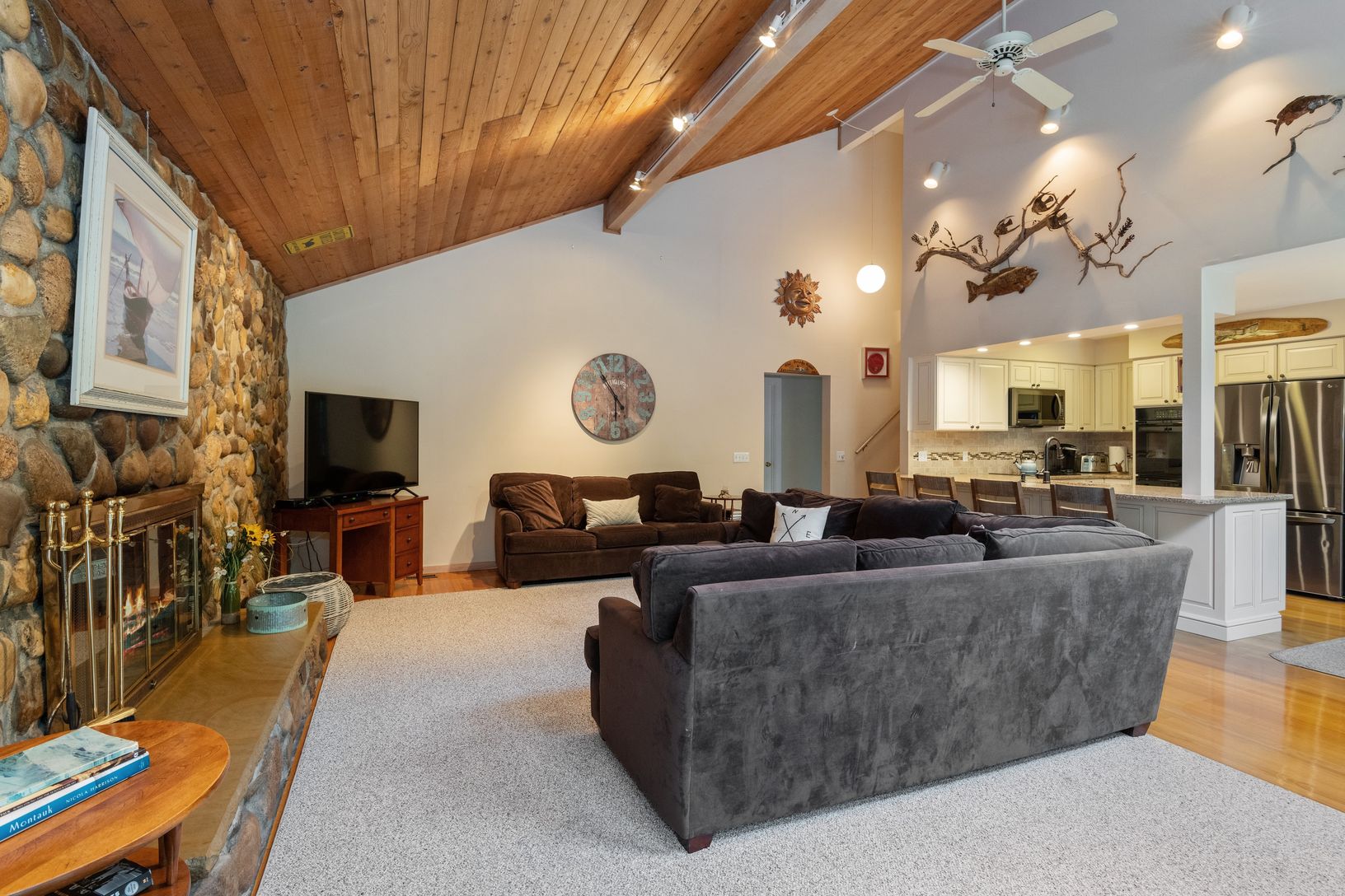  Open living with fireplace