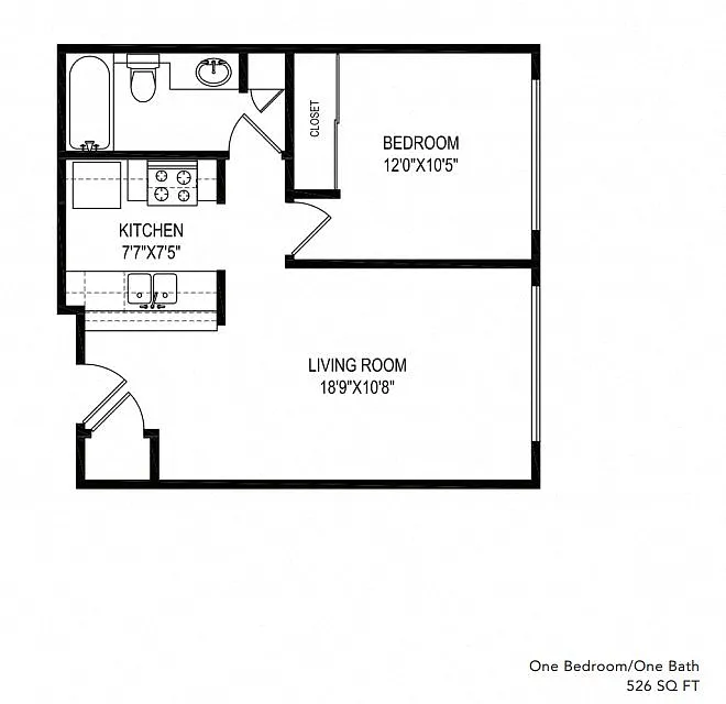 Floor plan One Bedroom-One Bath 526