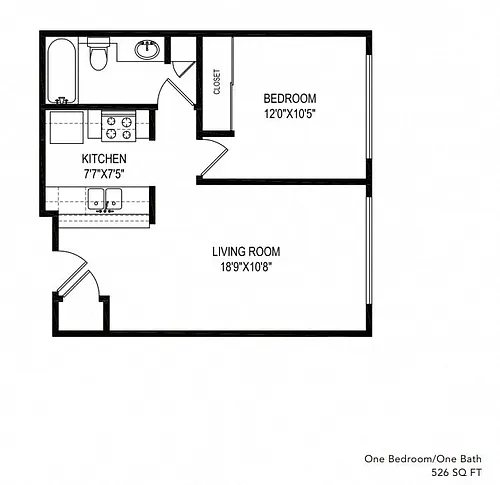 Floor plan One Bedroom-One Bath 526