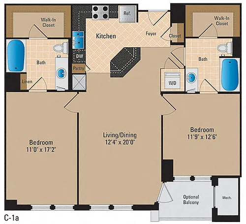 Floor plan 2 Bedroom, 2 Bath 1103 SF B13