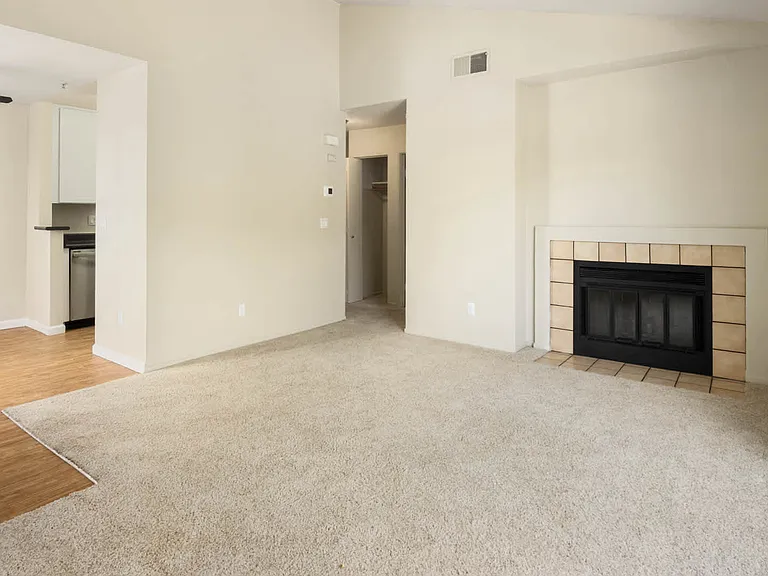 Carpeted Living Room with Fireplace