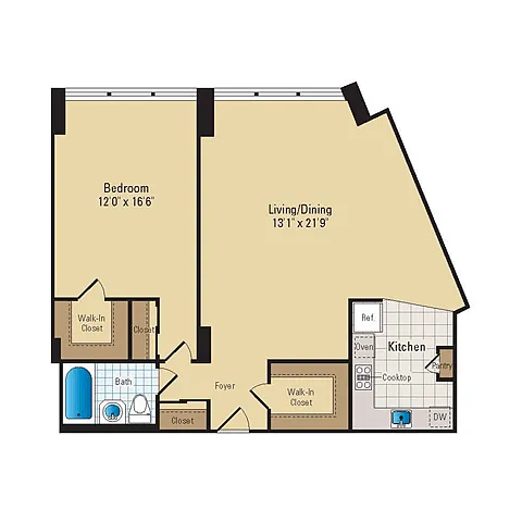 Floor plan 1 Bed - 1 Bath | A12 Designer