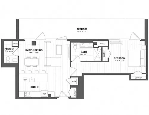 Floor plan 1 Bed/1.5 Bath-PH01