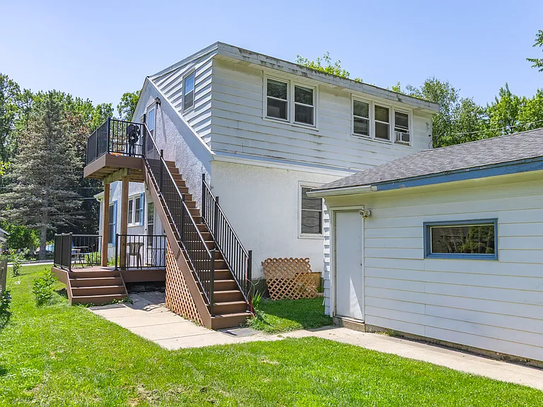 Two tiered deck and 2 stall garage