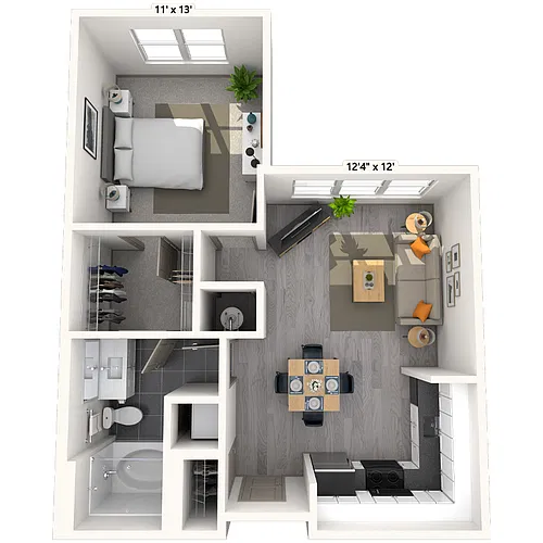 Floor plan Traditional 1x1 680 SF