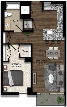 Floor plan 1 Bed/1 Bath-3E