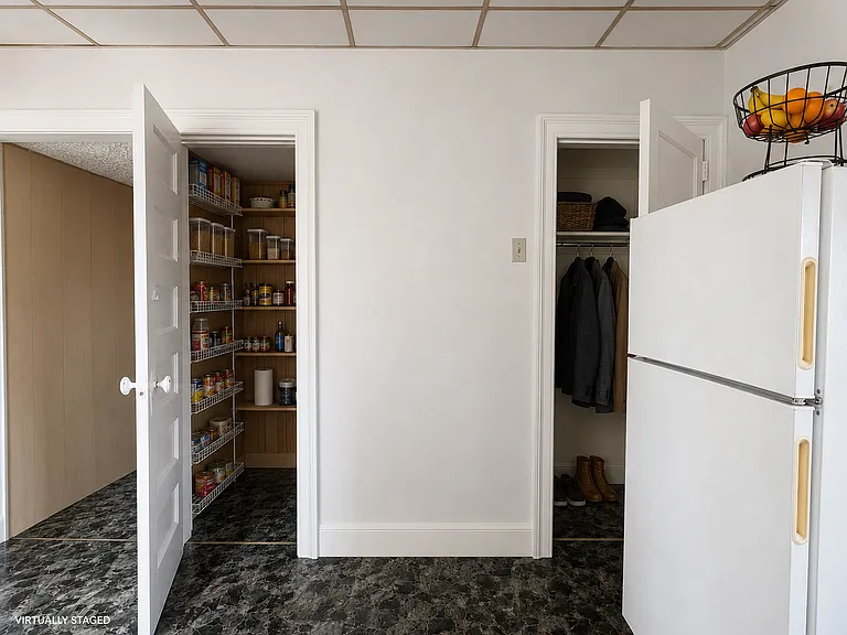 great closet space all throughout the home - closests virtually staged but the shelving, wardrobe and shelf are existing.