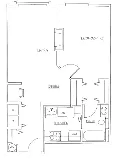 Floor plan 1 Bedroom 1 Bath (E)
