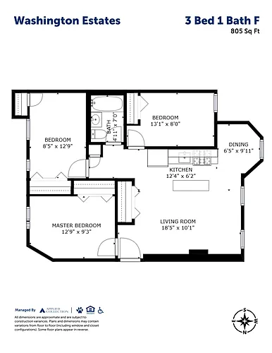 Floor plan 3 Bed 1 Bath F