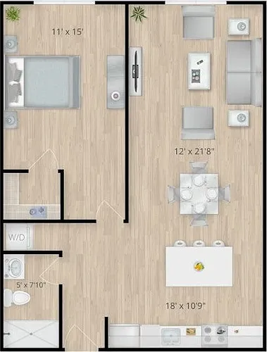 Floor plan 1 Bed, 1 Bath