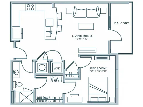 Floor plan One Bedroom One Bath (772 SF)