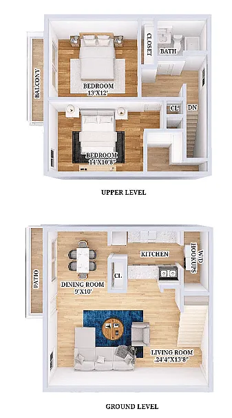 Floor plan Renovated 2 Bed 1 Bath Townhouse