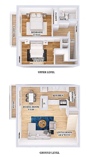 Floor plan Renovated 2 Bed 1 Bath Townhouse