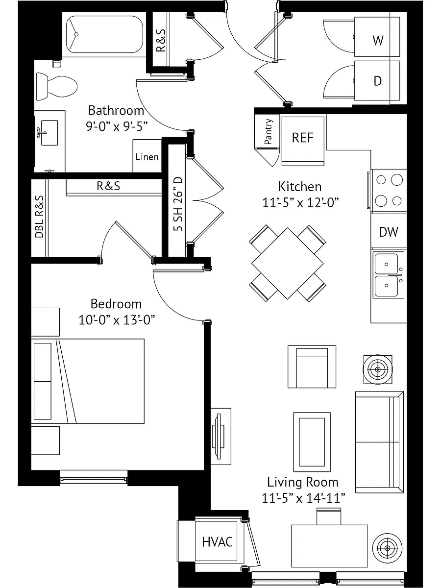 Floor plan 1 Bedroom-B4