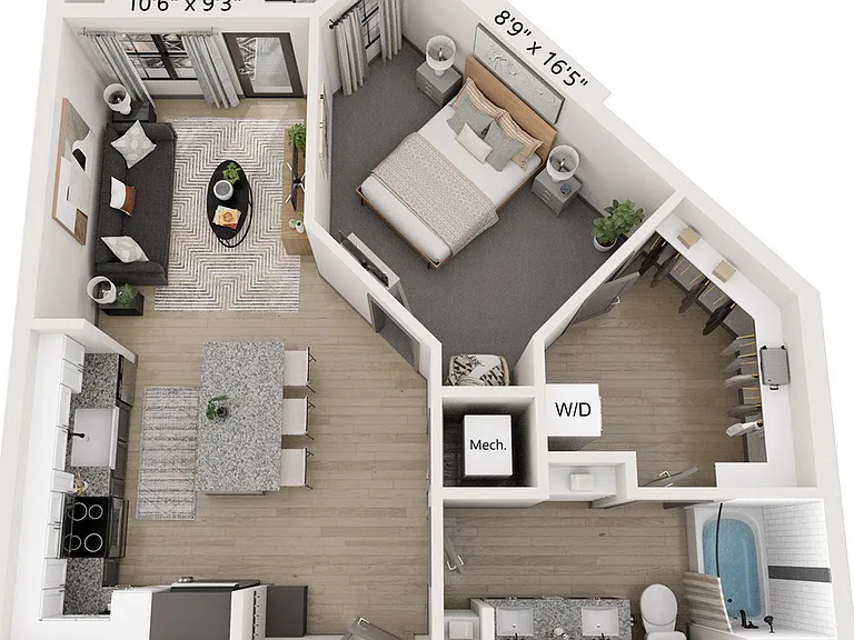 Explore this contemporary one-bedroom apartment layout, perfectly crafted for modern living. Explore this contemporary one-bedroom apartment layout, perfectly crafted for modern living.