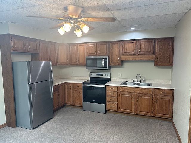 New Stainless Appliances!! Microwave, Air Fryer Stove, Refrigerator. Large cupboard space. Garbage disposal.