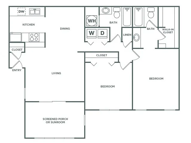 Floor plan Two Bedroom Two Bath (1290 SF)