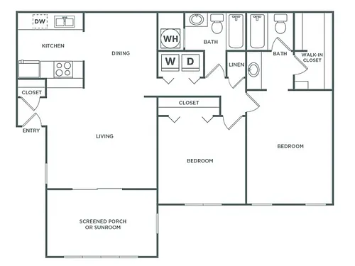 Floor plan Two Bedroom Two Bath (1290 SF)