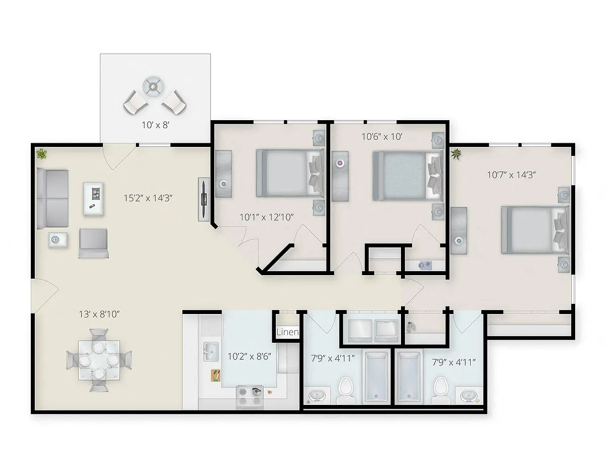 Floor plan 3 Bed - 2 Bath