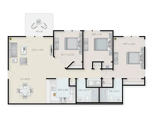 Floor plan 3 Bed - 2 Bath
