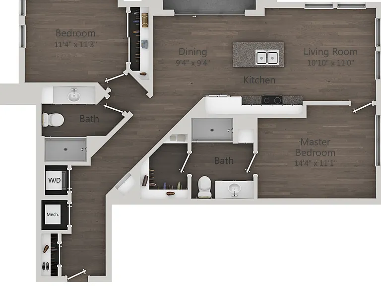 Ellison On Broad - Cambric (C2) - 2 Beds - 2 Baths - 1102 Sq. ft.