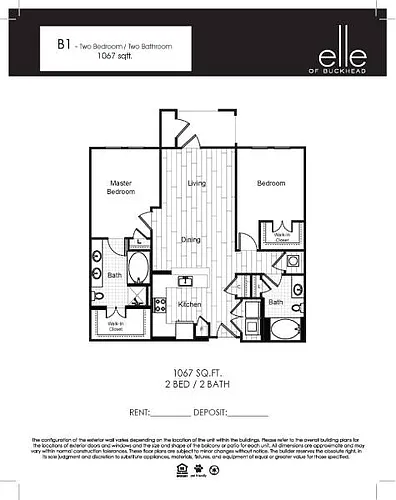 Floor plan 2 Bedroom 2 Bath (B1)