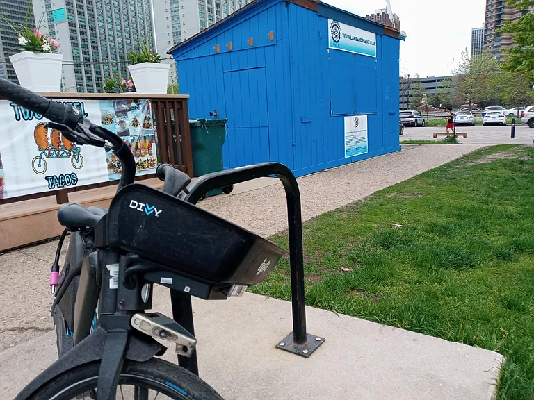 Lakeshore Bike shop (and cafe) for tune ups and rentals, 11-6 most days. Also Divvy bikes and electric scooters are available for rental