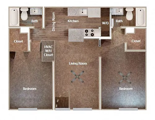 Floor plan 2 Bedroom, 2 Bath