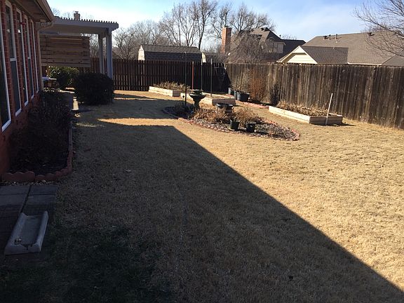 back yard with garden beds