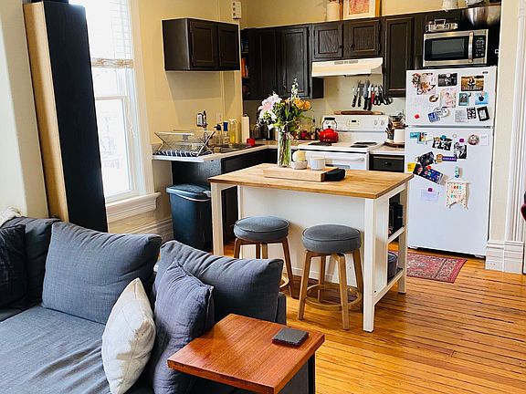 Looking at the kitchen from the living room.