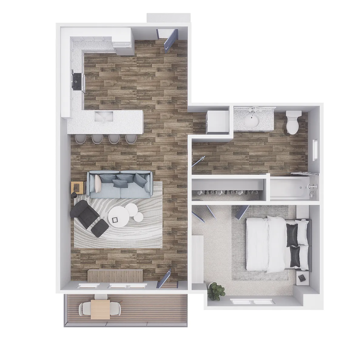 Floor plan 1x1 - 607 sqft - A2