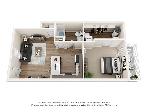Floor plan 1 Bedroom First Level - 760sf