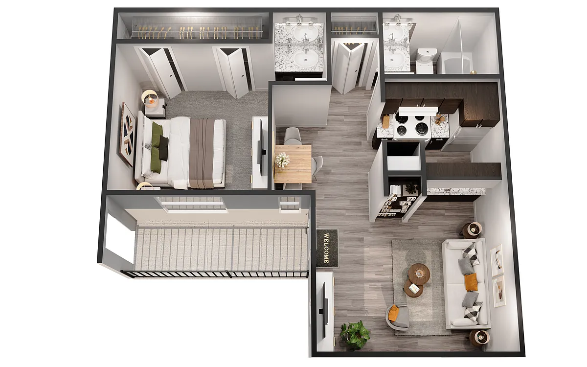 Floor plan Upgraded- 1 Bedroom 1 Bath